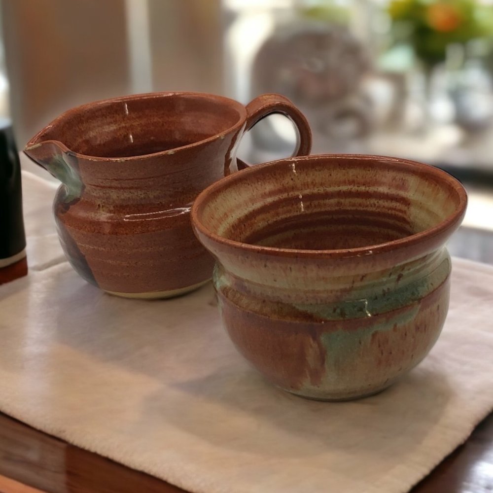 Signed Art Pottery Cream and Open Sugar.